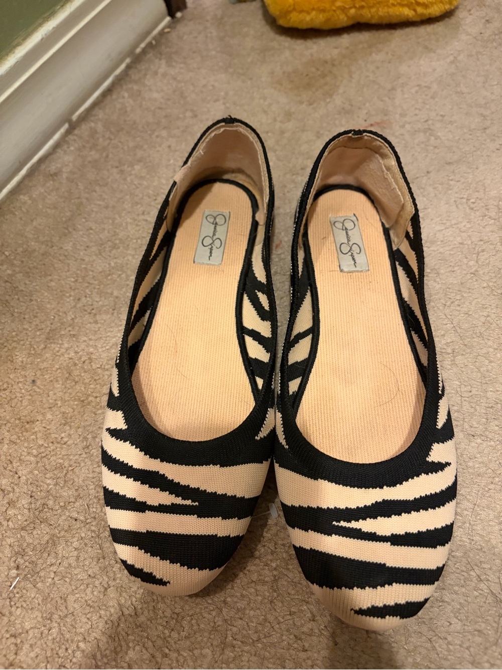 Jessica Simpson Black & Beige Zebra-Print Slip-On Ballet Flats